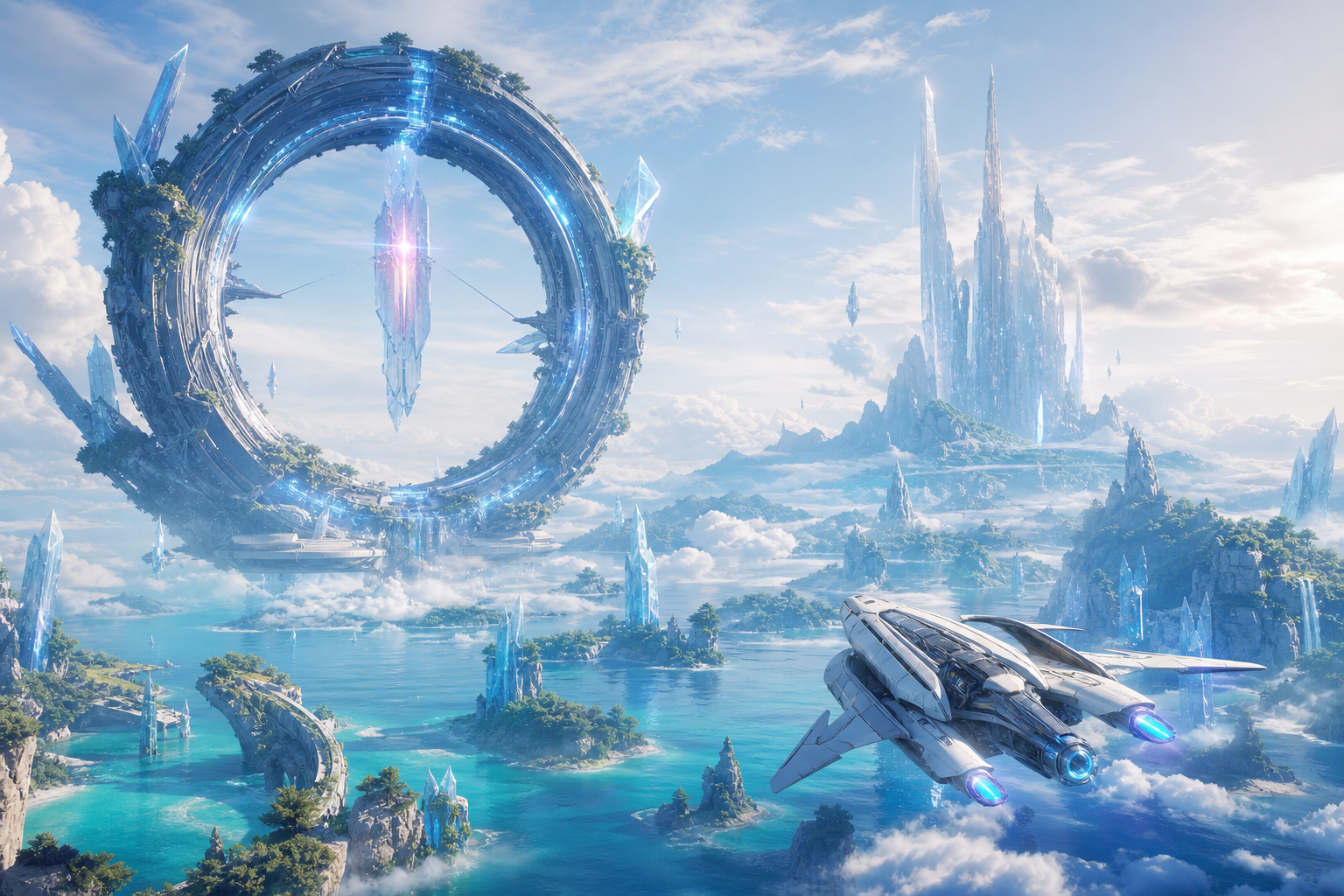 異星の海に浮かぶ巨大リング